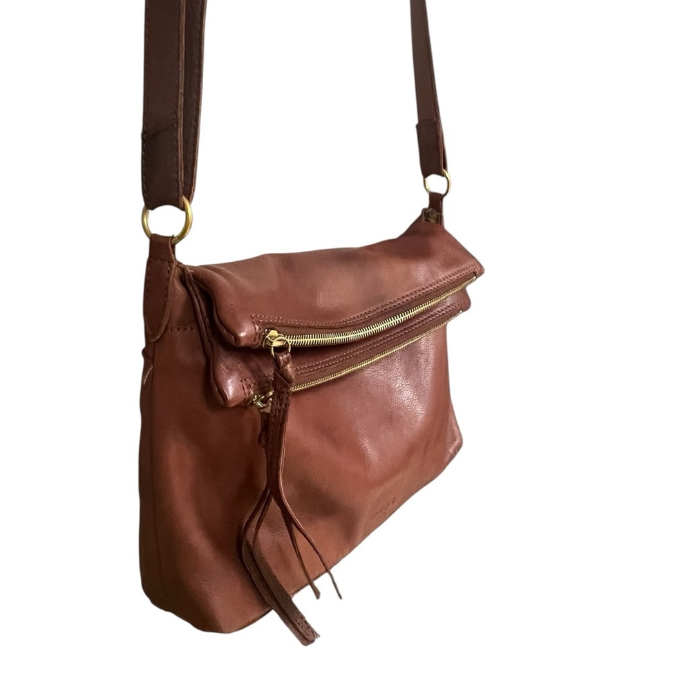 Margot Mickey double fold and zip shoulder bag in Brown Leather Crossbody Bag